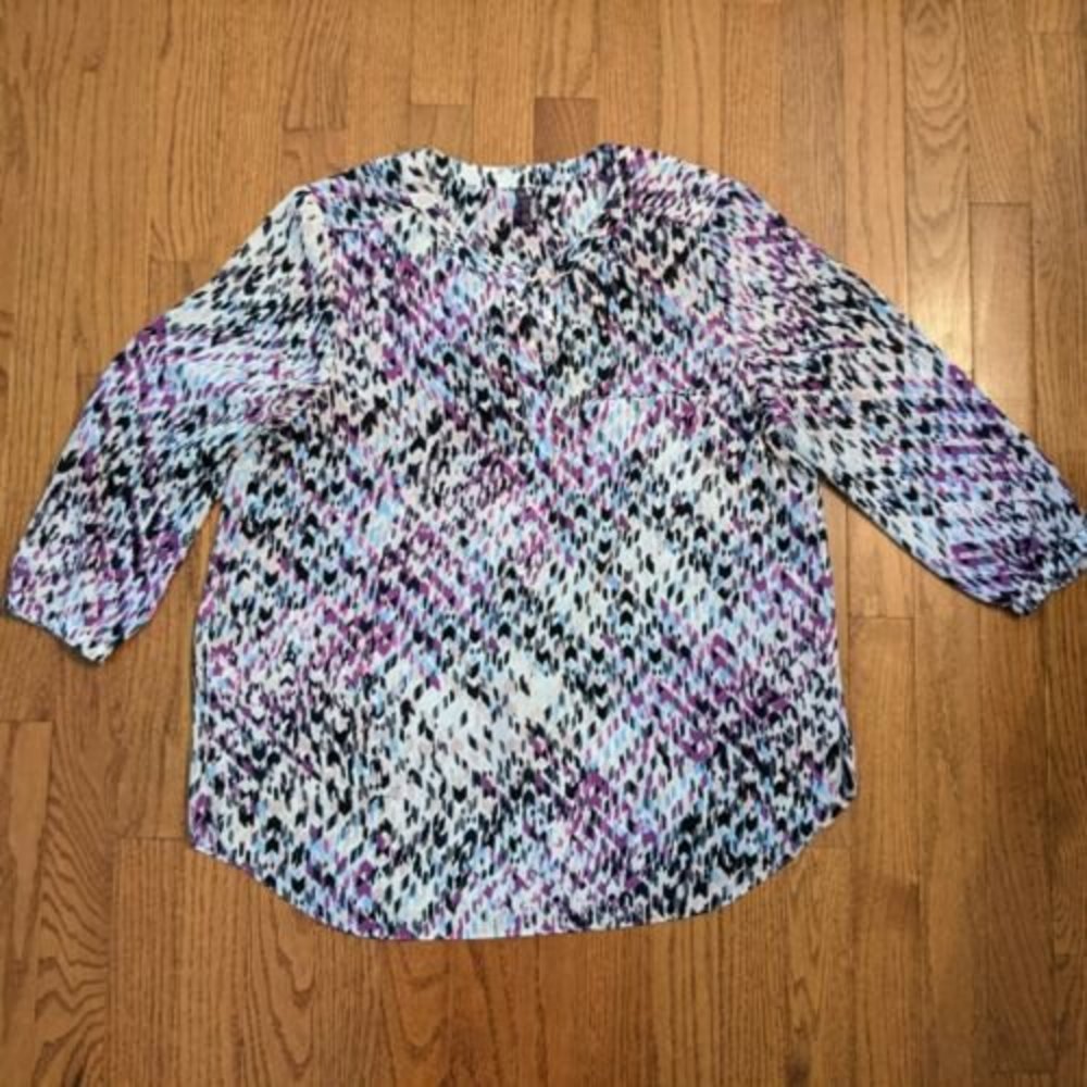 NYDJ Women Size PM Purple 3/4 Sleeve Blouse